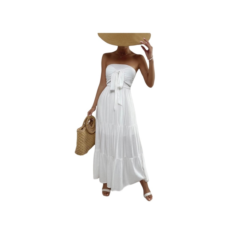 Tie Front Ruffle Ruffle Hem Tube Dress